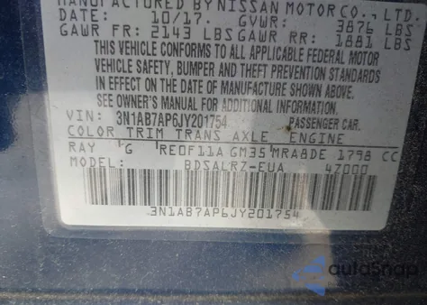 2018 Nissan Sentra Sr из США, поврежденный, VIN 3N1AB7AP6JY201754